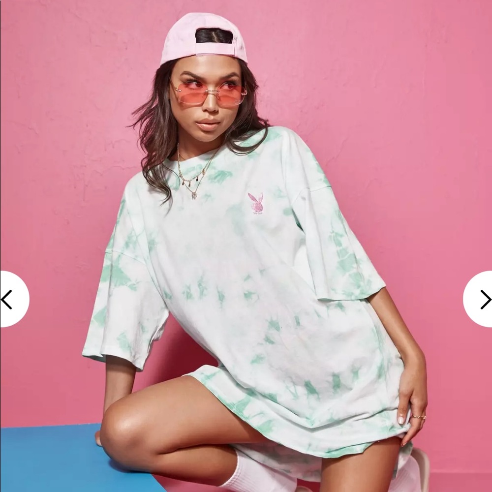 Playboy x Missguided Mint Tie Dye T Shirt Dress